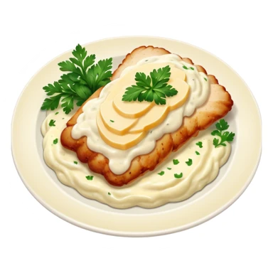 chicken slices with alfredo sauce and mashed potatoes on the side sticker