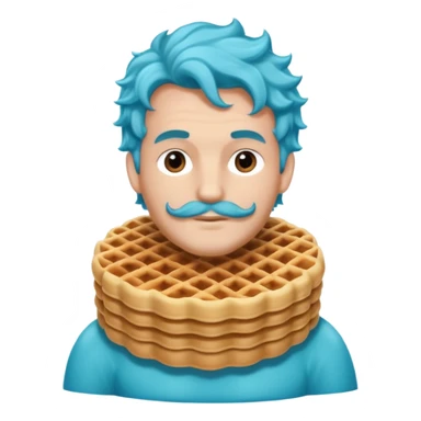 Crée un homme sirène avec une queue bleu turquoise et des long cheveux bouclé chatin en train de manger une gaufre  sticker