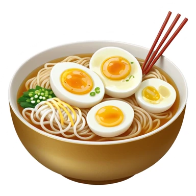 Korean cold noodles naengmyeon in a bowl with clear broth, half a boiled egg on top, no other toppings, with chopsticks sticker