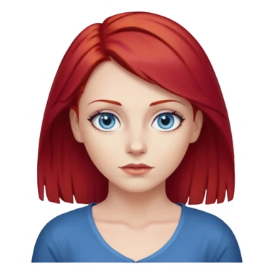 create a woman shrugging emoji, she is white, has blue eyes and cherry red hair sticker