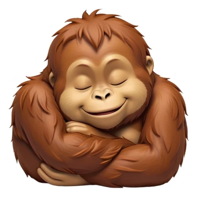 Meme-Worthy cute Sleeping Orangutan Portrait Emoji, Head resting peacefully with a contented smile, showcasing luxuriously soft fur and eyes gently closed in serene slumber, Simplified yet comically adorable features, highly detailed, glowing with a soft, drowsy jungle light, high shine, relaxed and utterly lovable, stylized with an air of playful laziness, bright and heartwarming, soft glowing outline, capturing the essence of a sleeping orangutan that feels destined to become the next viral icon of adorable rest! sticker