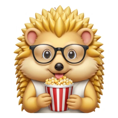 yellow hedgehog with glasses eating pop corn sticker