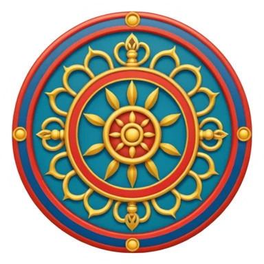 Tibetan Wheel of Life (Bhavachakra) emoji, traditional depiction with six realms, twelve links, and Yama, authentic Tibetan color palette and iconography, simplified for emoji format sticker