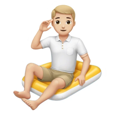 Pool attendant. white polo shirt. khaki shorts. black. sitting on a swimming pool float sticker