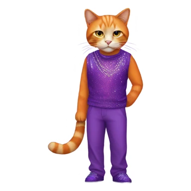 Orange cat in a purple disco outfit sticker