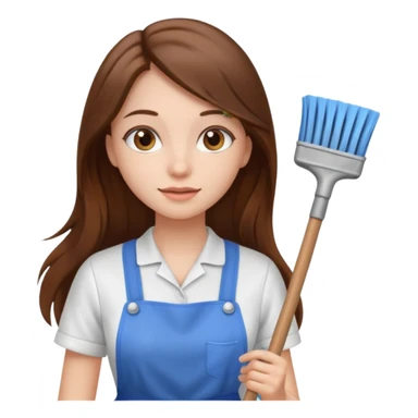 beautiful girl with long brown hair cleaning sticker
