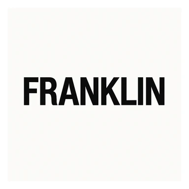 word mark 'FRANKLIN' in all caps, clean sans-serif Helvetica-inspired, bold, black sticker