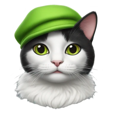 black and white cat with kermit the frog hat sticker