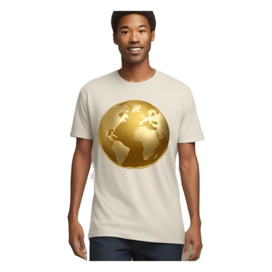 Person wearing T shirt with vintage gilded earth on it sticker