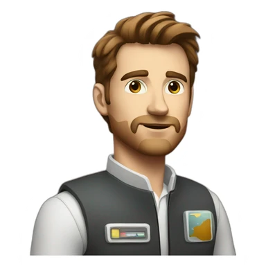 Tall white man with brown hair creating a small satellite sticker