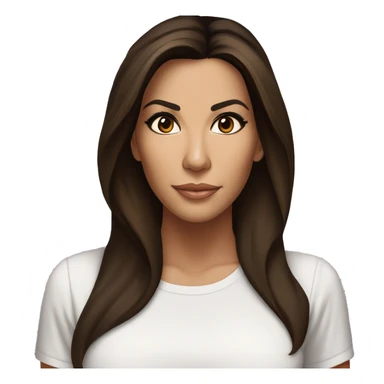 3/4 face, contrasted, shadow, light, Eva Longoria expression, thin nose, brunette woman, hazel eyes, long eyelashes, dark shoulder shaded hair, white t-shirt sticker