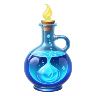 glowing blue neon magic potion, in a round glass bottle, tilted slightly sticker