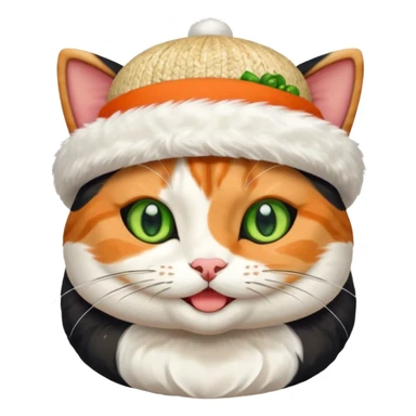happy cat wearing a hat made out of sushi sticker