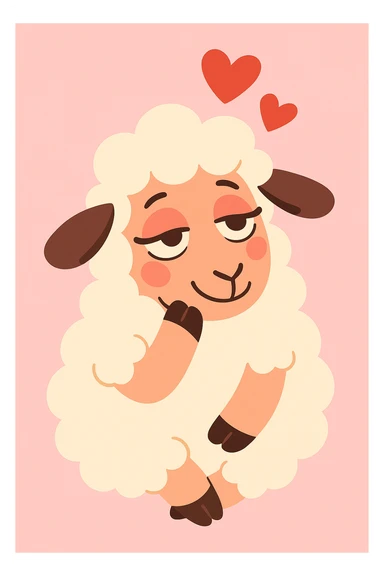 a cute sheep in love, dreamy eyes, pastel colors sticker