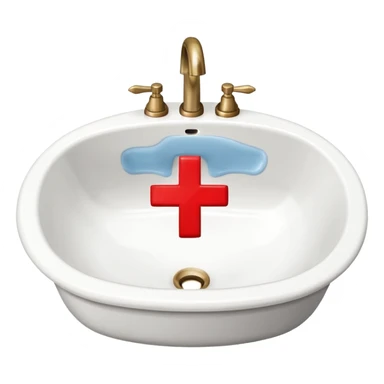 a sink with a red cross across it sticker