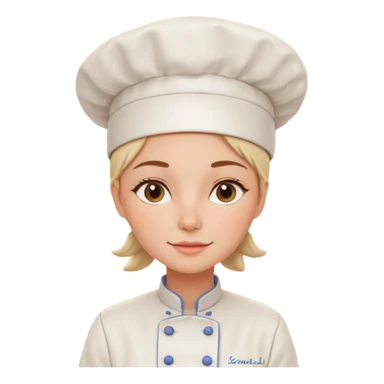 cartoon Apple iOS emoji style woman, pastel colors, Chilean wooden kitchen background, clay pots, warm light, detailed and clean vector art sticker