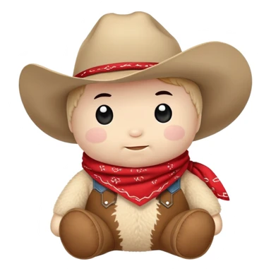 A cuddly baby cowboy plush toy with a red bandana and chubby cheeks sticker