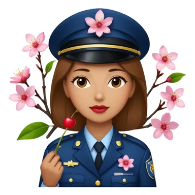 woman officer with cherry blossom sticker