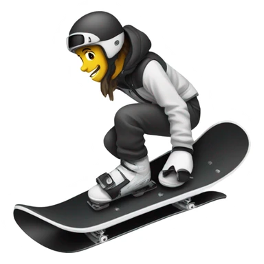 Black snowboard with white bindings sticker