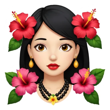 guerita girl with black hair a nose piercing and hibiscus flowers around her neck sticker