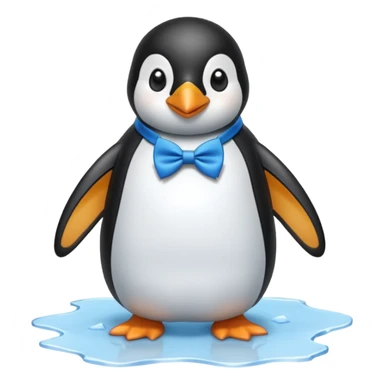 penguin, blue bow tie, standing on small ice melting sticker