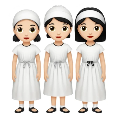 vull un perosnatge estil bimoji que sigui com una nimfa bella i fantasmal amb túniques blanques. Té la pell literalments blanca com el guix, cabell platejat, un nas llarg, ulls negres grans i llavis carmesí. que estigui somrient sense arrecades i roba vermella i blanca sticker