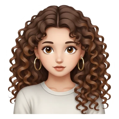 cute girl long brunette balayage curly/wavy not voluminous hair, brown eyes, hoop earrings, natural pretty clean makeup: doing hip thrusts sticker