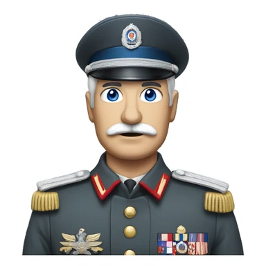 an old military general with grey military chilean uniform, grey military hat, white moustache, blue eyes sticker