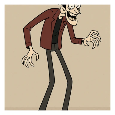 scary tall man, cartoon style, exaggerated height, playful and exaggerated proportions sticker