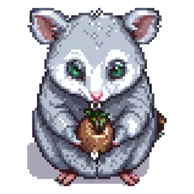 possum eating a tick, pixel art style sticker