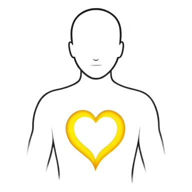minimalist b&w male silhouette with flowing black-and-white curves across the lower body, now overlaid with a small, softly glowing spark or radiant light near the chest or head — heart symbolizing inspiration, inner fire, and creative energy awakening” yellow glow sticker