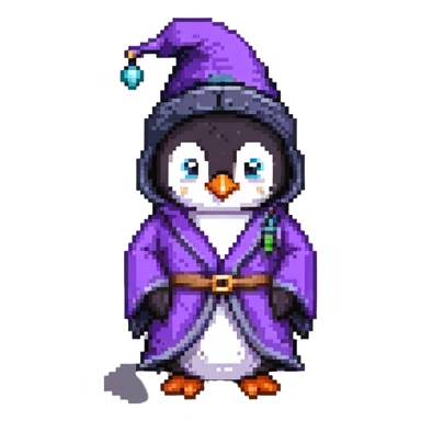 penguin character as a wizard with purple robe and pointy hat sticker