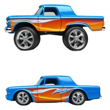 Side shot, Hot wheels, Hot rod, panel truck, 1964 with exposed chrome exhaust pipes, blue  sticker