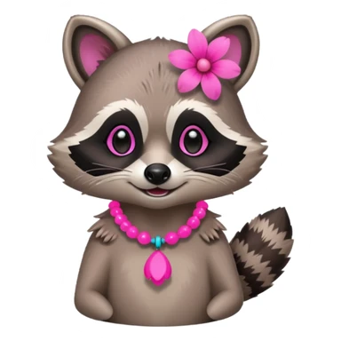 A playful raccoon wearing a neon-pink flower necklace, looking festive. sticker