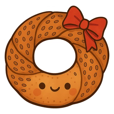 Add a red ribbon on the top right side of the simit. Remove the background so the simit with the ribbon is isolated. sticker