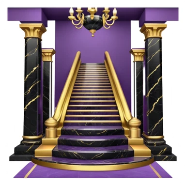 Luxurious black marble hallway stairs with gold and white accents  with with violet accents sticker