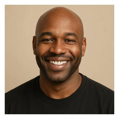 portrait of a bald black man smiling, minimal background sticker