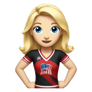 girl wearing red and black uniform American with blonde hair and blue eyes doing cheerleading  sticker