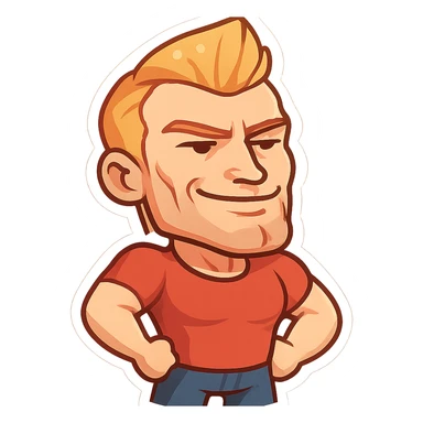 Chad meme character, strong jawline, confident smile, bold cartoon style sticker