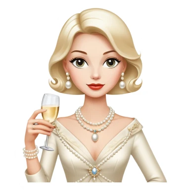 Elegant Western socialite with designer clothes, pearl necklace, champagne glass, luxury lifestyle sticker