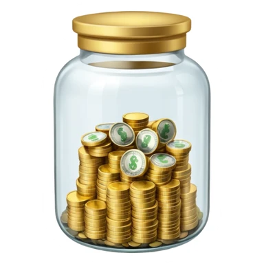 glass tip jar emoji style, simple with cash and coins  sticker