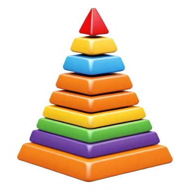 Children's stacking pyramid toy with rings in rainbow order: red, orange, yellow, green, light blue, dark blue, and purple rings sticker