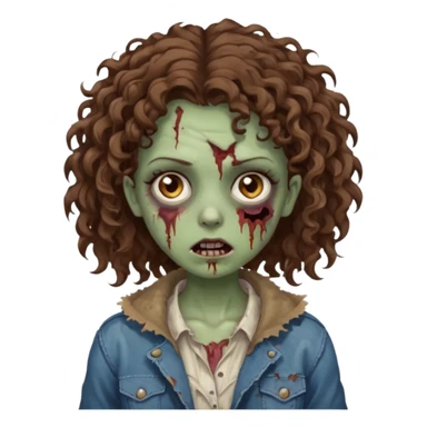 zombie girl with curly brown hair and brown eyes sticker