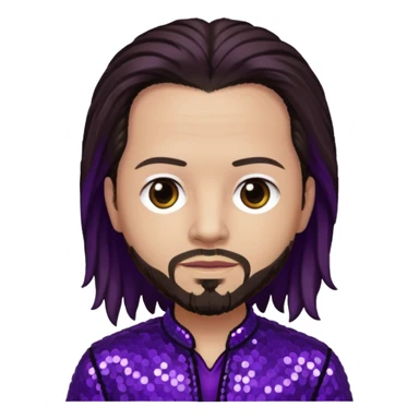 Jonathan Davis from Korn with long dark brown hair, light skin, purple sequin outfit sticker