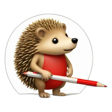 a hedgehog holding a red pencil sticker