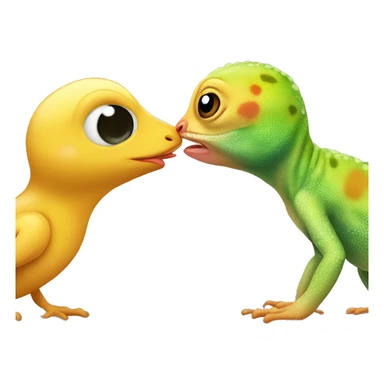 a cute gecko and a cute baby chicken kissing sticker