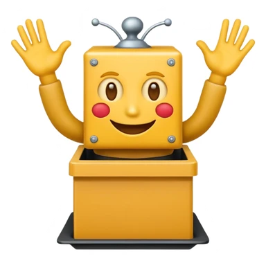 Create an emoji (one of the classic yellow faces) but make them have hands and wind an imaginary jack in the box (no props or anything just the hands and face) but also have the mouth like an o sticker