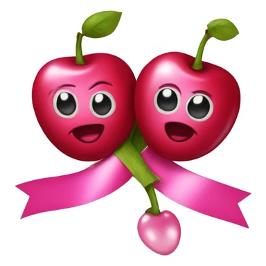 two cherries with pink ribbon on the top sticker