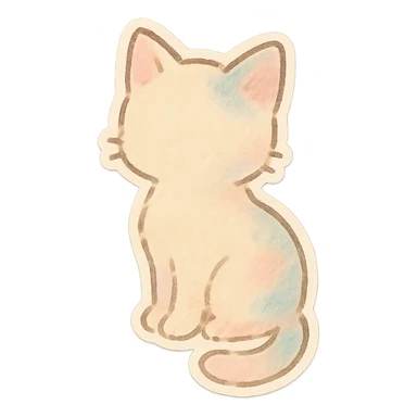 small pastel kitten silhouette, Japanese hand-drawn soft sticker style, full object, transparent background sticker