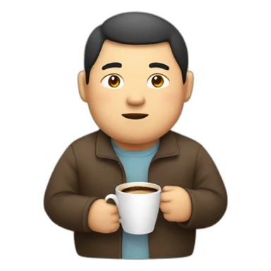 fat asian man with coffee sticker